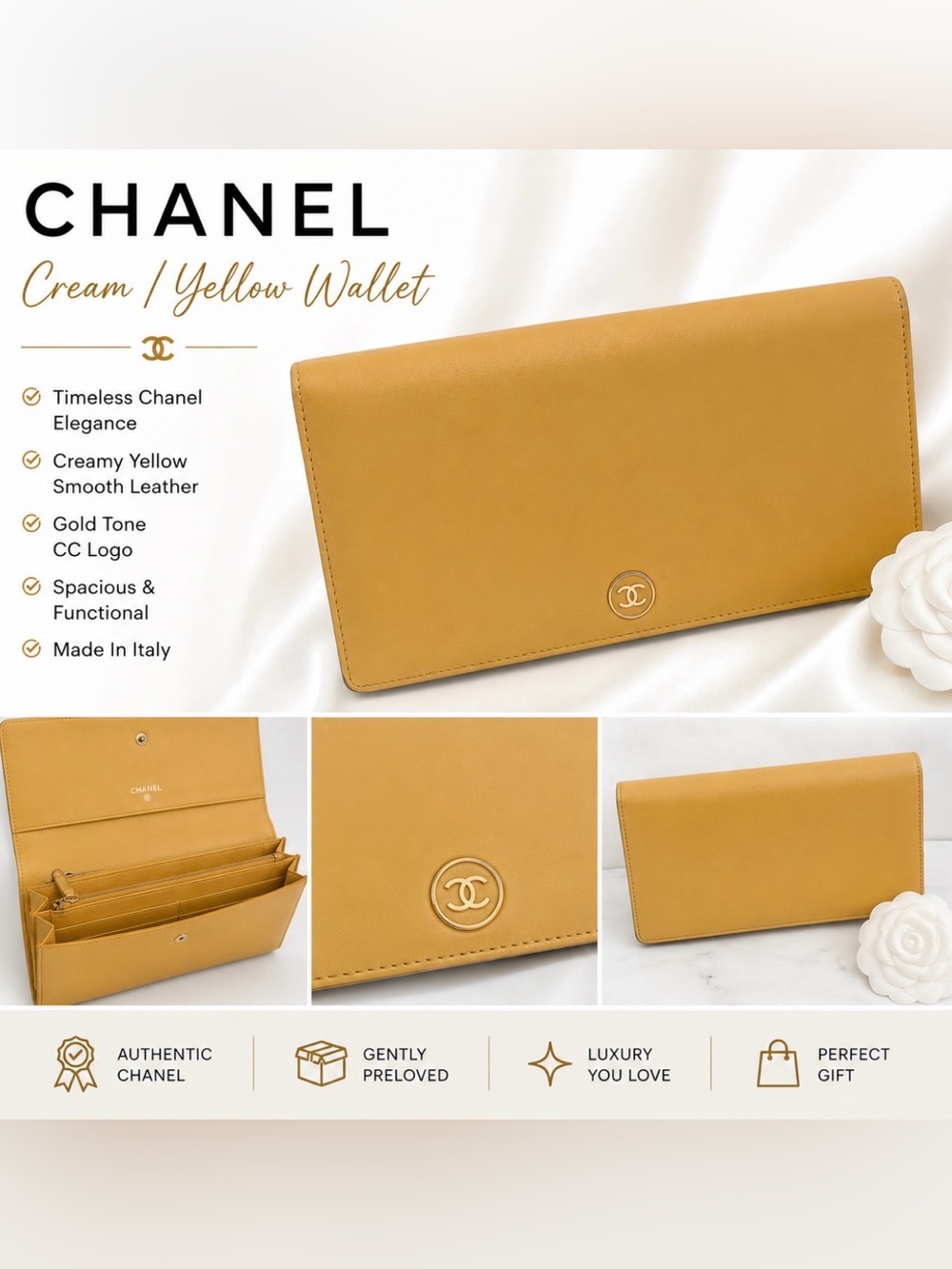 CHANEL Yellow Long Wallet